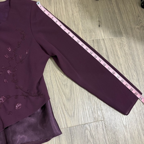 Studio I Purple Beaded Embellished Evening Blouse Top Long Sleeve Sz 18 Chiffon - Picture 8 of 14
